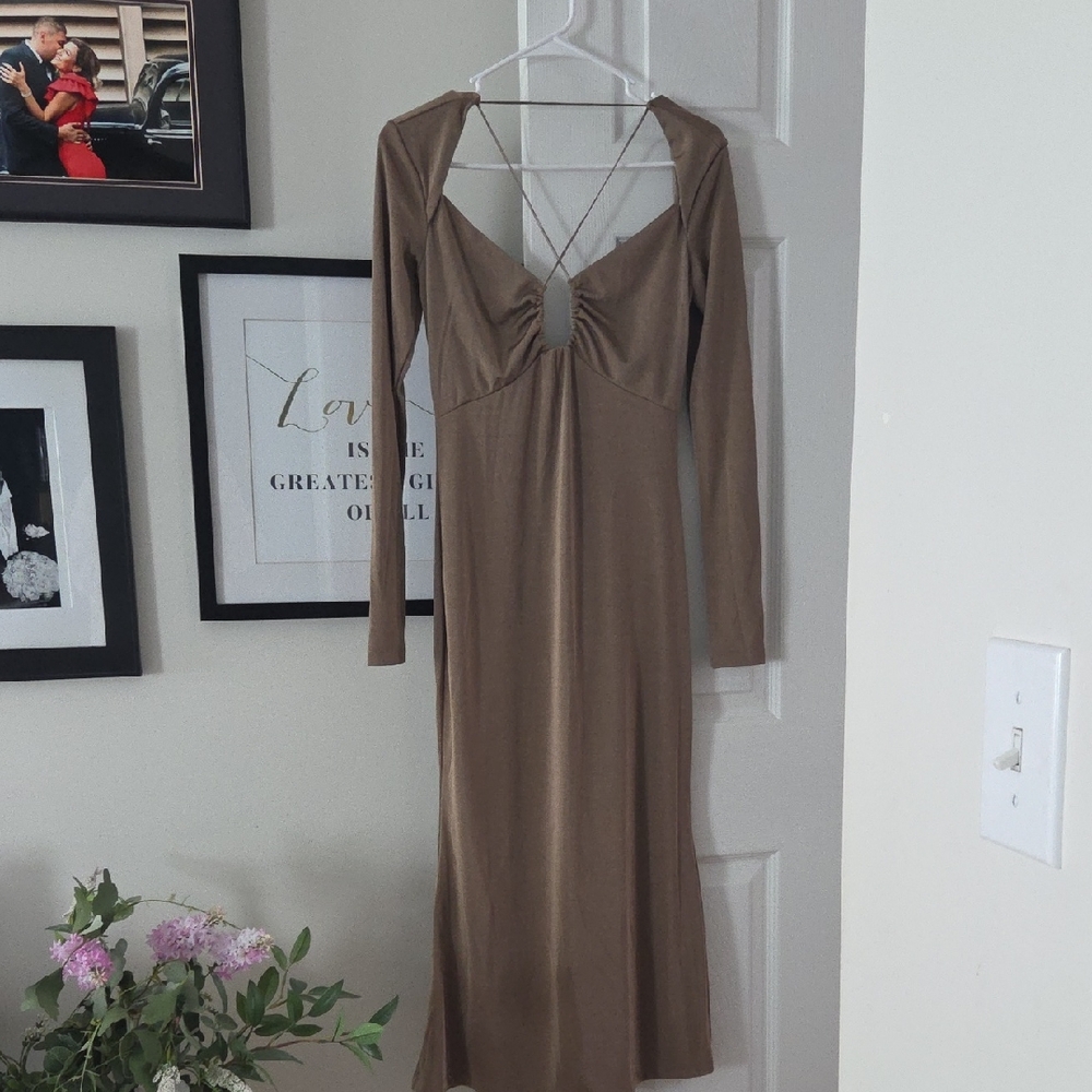 Jason Wu Tan Backless Long Sleeve Dress